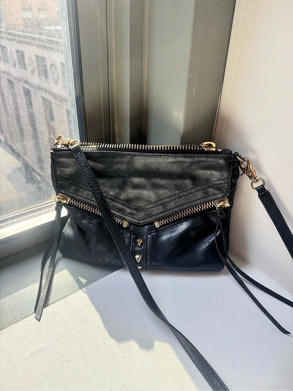 Burlier Foldover Flap Crossbody Bag Black